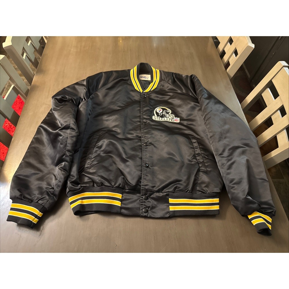 Vintage Pittsburgh Steelers Jacket Mens Large Satin Coat NFL Chalk Line 80s 90s